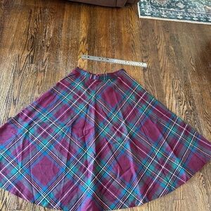Elegant Plaid Skater Skirt - Burgundy and Teal